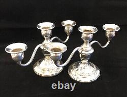 Candelabres vintage en argent sterling Revere à trois lumières avec vis supérieur
