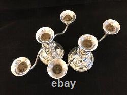 Candelabres vintage en argent sterling Revere à trois lumières avec vis supérieur