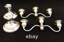 Candelabres vintage en argent sterling Revere à trois lumières avec vis supérieur