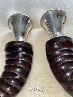 Candle Vintage Pair Holders Antler Pattern Candlesticks Ram Horn Argent Plaqué