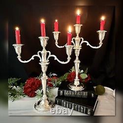 Chandeliers en argent sterling Fisher à 3 branches Porte-bougies Vintage Paire en argent sterling