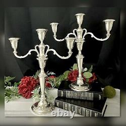 Chandeliers en argent sterling Fisher à 3 branches Porte-bougies Vintage Paire en argent sterling
