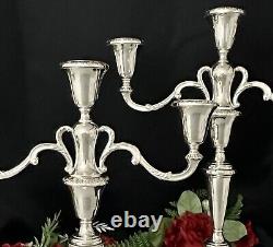 Chandeliers en argent sterling Fisher à 3 branches Porte-bougies Vintage Paire en argent sterling
