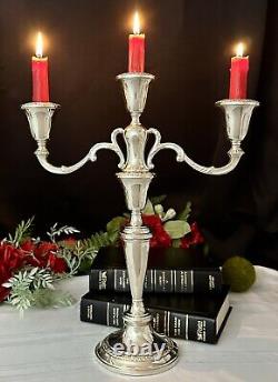Chandeliers en argent sterling Fisher à 3 branches Porte-bougies Vintage Paire en argent sterling