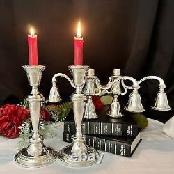 Chandeliers en argent sterling Fisher à 3 branches Porte-bougies Vintage Paire en argent sterling