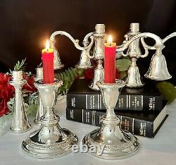 Chandeliers en argent sterling Fisher à 3 branches Porte-bougies Vintage Paire en argent sterling