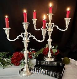 Chandeliers en argent sterling Fisher à 3 branches Porte-bougies Vintage Paire en argent sterling
