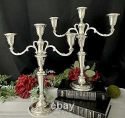 Chandeliers en argent sterling Fisher à 3 branches Porte-bougies Vintage Paire en argent sterling