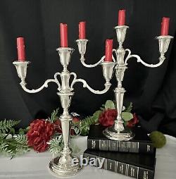 Chandeliers en argent sterling Fisher à 3 branches Porte-bougies Vintage Paire en argent sterling