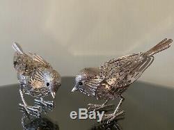 Christofle D'argent Vintage Lumiere Argent Paire De Sculptures D'oiseaux Sparrow