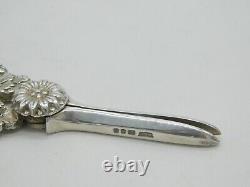 Ciseaux à raisins vintage en argent sterling pour couple de la Régence et motif floral de l'année 1970.