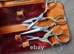 Ciseaux vintage Clauss USA et SEC/Solingen dans étui en cuir