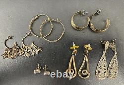 Collection de six paires de magnifiques boucles d'oreilles uniques en argent sterling ancien de collection