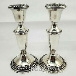 Compagnie d'argent Empire vintage. Paire de bougeoirs en argent sterling 925, 6,0 pouces, années 1950/60.