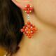 Coral Rouge Vintage & Diamond Or Jaune 18k Sur Les Boucles D'oreilles Dangle Drop Pour Les Femmes