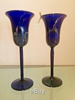 Correia Paire De Vin Gobelets Bleu Cobalt Avec La Conception D'argent Et D'or 10 Vintage 1980