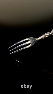 Couteau et fourchette à dessert en argent sterling anglais vintage en nacre 6 paires dans une boîte