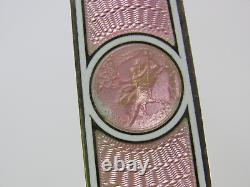 Crochet à bouton en argent sterling ancien avec émail guilloché rose 8-3/8 Couple Courting