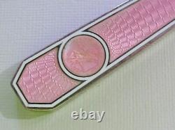Crochet à bouton en argent sterling ancien avec émail guilloché rose 8-3/8 Couple Courting