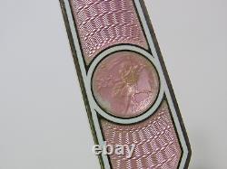 Crochet à bouton en argent sterling ancien avec émail guilloché rose 8-3/8 Couple Courting