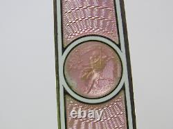 Crochet à bouton en argent sterling ancien avec émail guilloché rose 8-3/8 Couple Courting