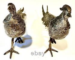 DEUX Pheasants en argent plaqué Vintage Hautement Détaillés