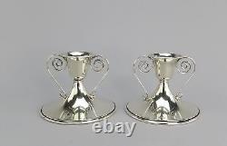Élégant Paire de bougeoirs bas en argent sterling VTG Saart avec design en spirale