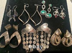Ensemble de 7 paires de boucles d'oreilles en argent sterling avec grenat, pierre de lune, topaze, malachite et marcassite