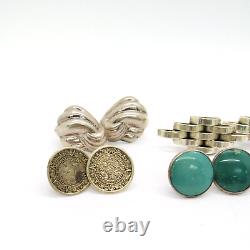 Ensemble de 7 paires de boucles d'oreilles vintage en argent sterling moderniste à vis et à clip.