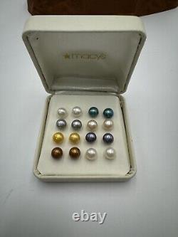 Ensemble de boucles d'oreilles clou vintage 8 paires Perles authentiques en argent sterling 925 de 7-8mm C3