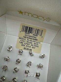 Ensemble de boucles d'oreilles clou vintage 8 paires Perles authentiques en argent sterling 925 de 7-8mm C3