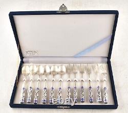 Ensemble vintage de 6 paires de cuillères et de fourchettes à dessert en argent sterling fabriquées en Corée, RARE