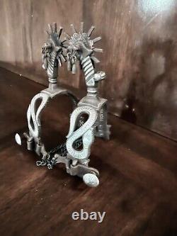 Éperons en serpent perforés en argent sterling vintage incrustés fait main, marqués du fabricant Egarcia