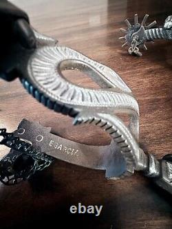 Éperons en serpent perforés en argent sterling vintage incrustés fait main, marqués du fabricant Egarcia