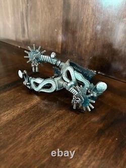 Éperons en serpent perforés en argent sterling vintage incrustés fait main, marqués du fabricant Egarcia