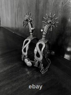 Éperons en serpent perforés en argent sterling vintage incrustés fait main, marqués du fabricant Egarcia