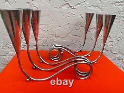 Estate Vintage Pair Mexican Modernist Sterling Silver Triple Candelabras 1162 Gr