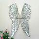 Extra Grande Paire De Angel Wings Mural Suspendu Vieilli Finition Argent 104cm