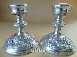 Fabuleux Paire Vintage Sterling Silver Scrolls Bougies 1962