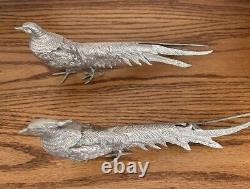 Figurine d'art vintage en argent d'alpaga d'Italie, paire de faisans 13,3 et 12,5, signée