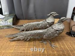 Figurine d'art vintage en argent d'alpaga d'Italie, paire de faisans 13,3 et 12,5, signée