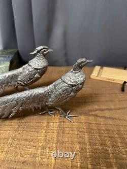 Figurine d'art vintage en argent d'alpaga d'Italie, paire de faisans 13,3 et 12,5, signée