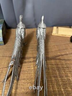 Figurine d'art vintage en argent d'alpaga d'Italie, paire de faisans 13,3 et 12,5, signée