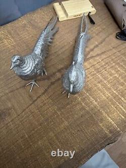Figurine d'art vintage en argent d'alpaga d'Italie, paire de faisans 13,3 et 12,5, signée