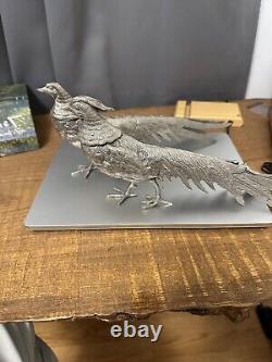 Figurine d'art vintage en argent d'alpaga d'Italie, paire de faisans 13,3 et 12,5, signée