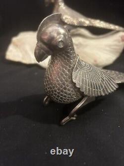 Figurines d'oiseaux Faisan en métal vintage, paire mâle/femelle en plaque d'argent, 8 pouces de long