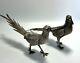 Figurines De Faisan En Métal Italie Vtg Mâle & Femelle Paire Plaqué Argent 13 Pouces De Long