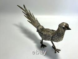 Figurines de faisan en métal ITALIE Vtg Mâle & Femelle Paire Plaqué Argent 13 pouces de long