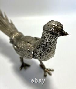 Figurines de faisan en métal ITALIE Vtg Mâle & Femelle Paire Plaqué Argent 13 pouces de long