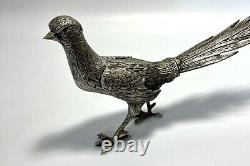 Figurines de faisan en métal ITALIE Vtg Mâle & Femelle Paire Plaqué Argent 13 pouces de long